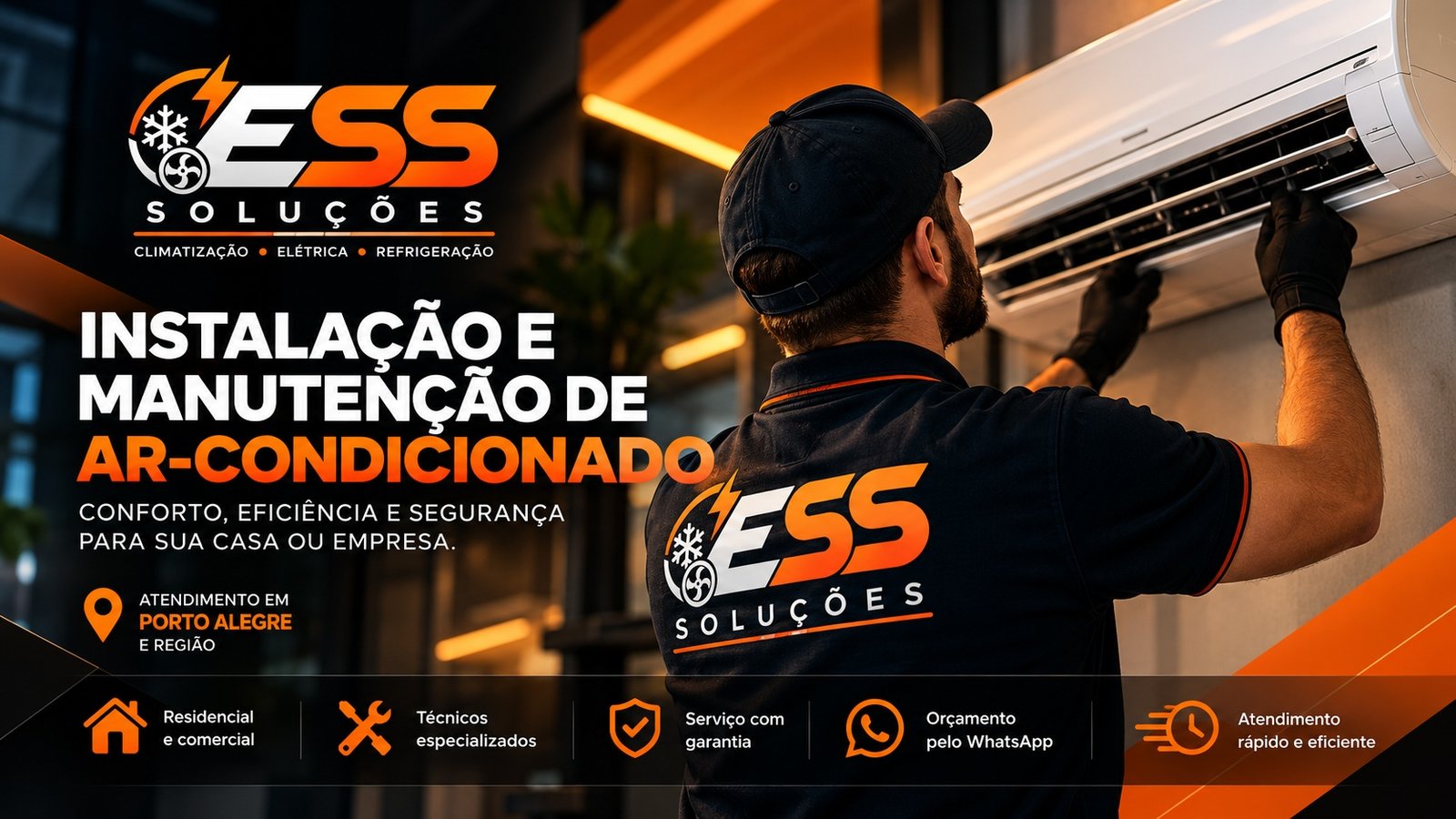 Técnico da ESS Soluções realizando atendimento de climatização
