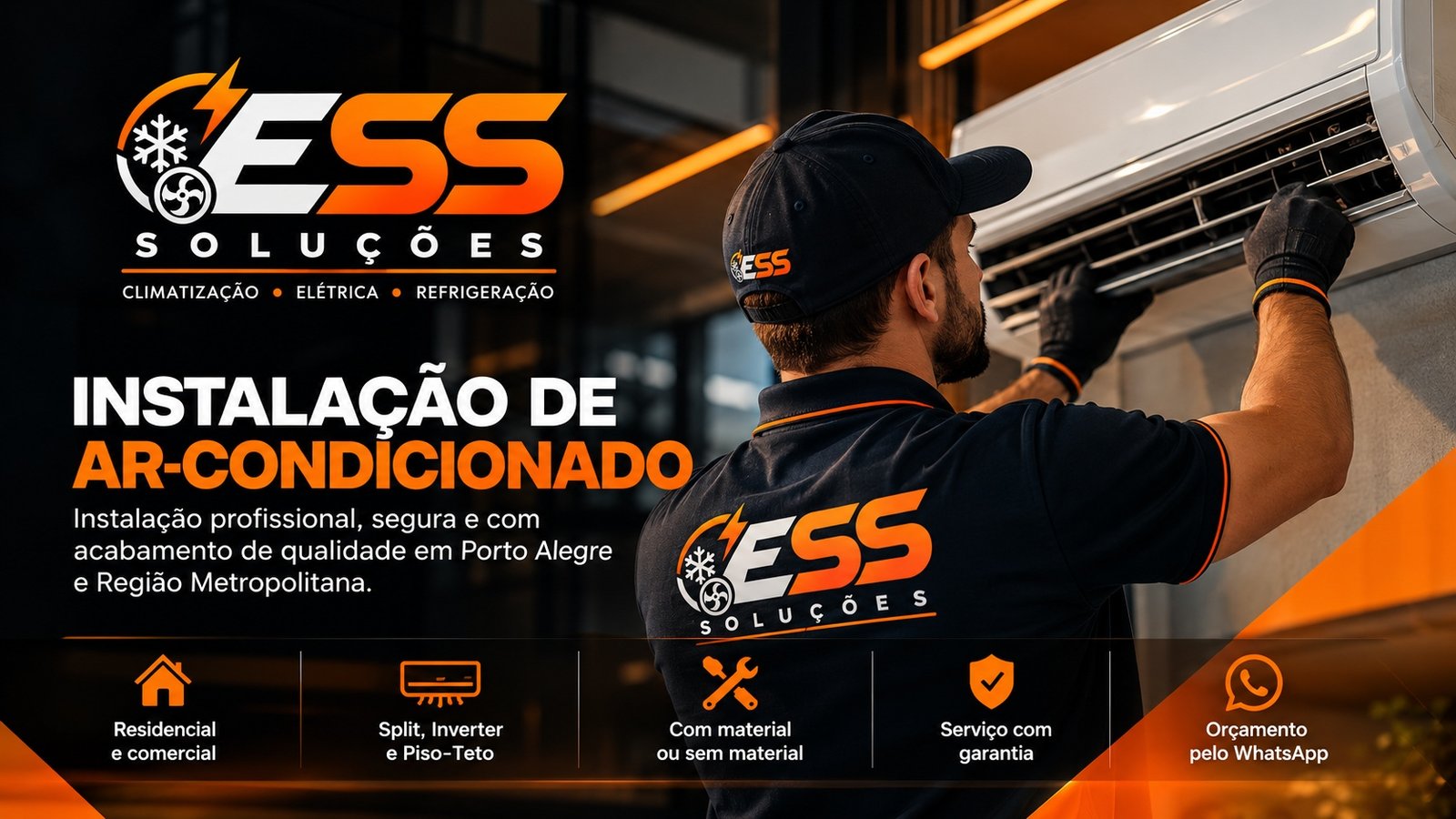 Técnico da ESS Soluções realizando serviço de ar-condicionado
